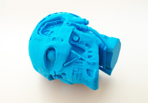 E' stato usato un filamento di ABS di colore blu per stampare questo teschio con la Hamlet HP3DX100.