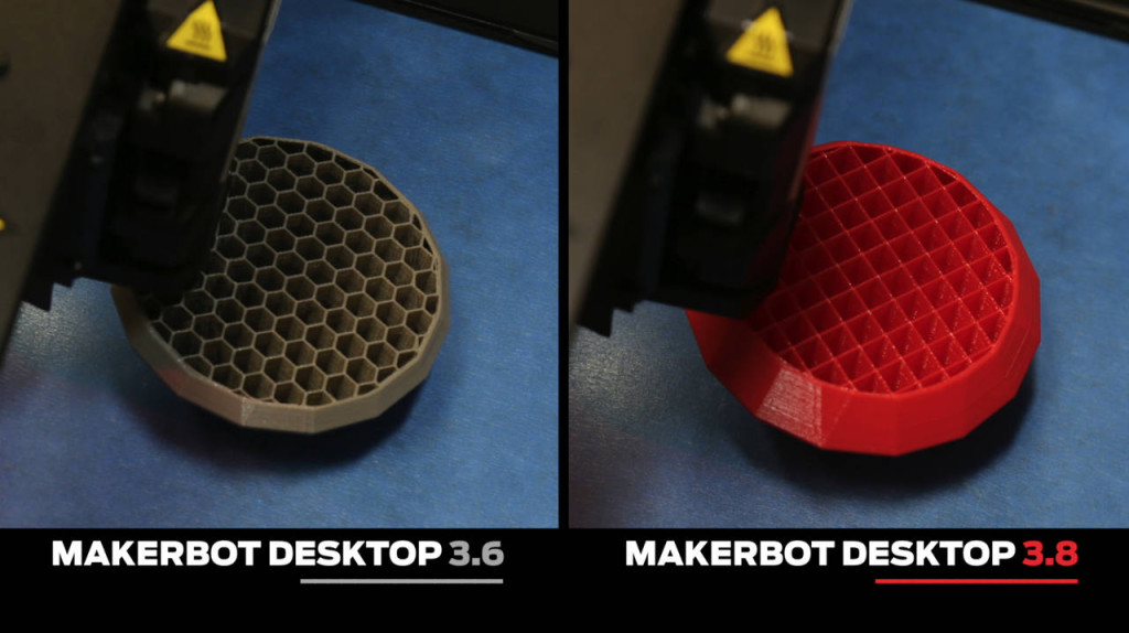 Stampe a confronto: con la versione 3.6 e con la 3.8 di MakerBot Desktop